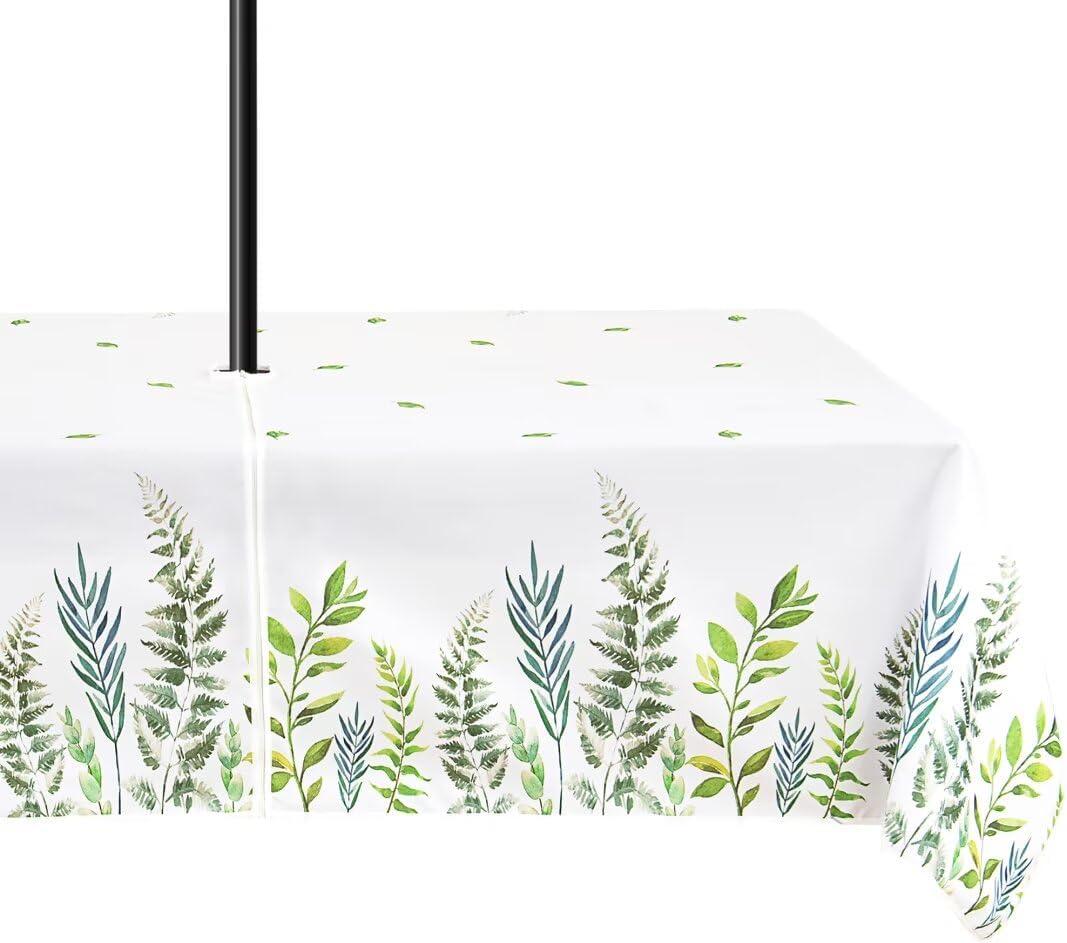 youleyar Outdoor Tablecloth with Umbrella Hole and Zipper - 60x120 Inch Printed Leaf Pattern Spring/Summer Table Cloth Waterproof Zippered Rectangle Table Cover for Picnic, Party, Patio, BBQ