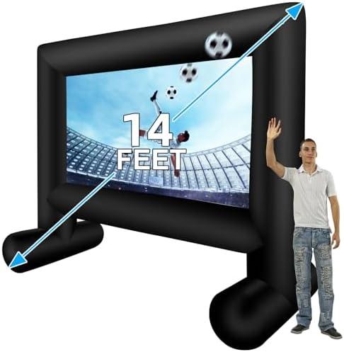 QILEBA 14 FT Inflatable Projector Movie Screen for Outside, Blow up Projector Screen Front/Rear Projection for Backyard Movie Night Outdoor Party