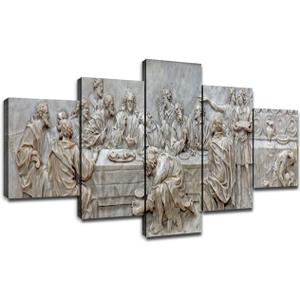 The Last Supper Wall Art Living Room Decor Canvas Paintings Dining Room Decoration Christ Picture Artwork Marble Jesus Prints Poster for Bedroom Ready to Hang(60''Wx32''H) (Large)