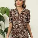 Kistore Womens Summer Short Sleeve Tops Chiffon Blouses Business Casual Top V Neck Tunic Shirts Brown Leopard Print XL (XL)
