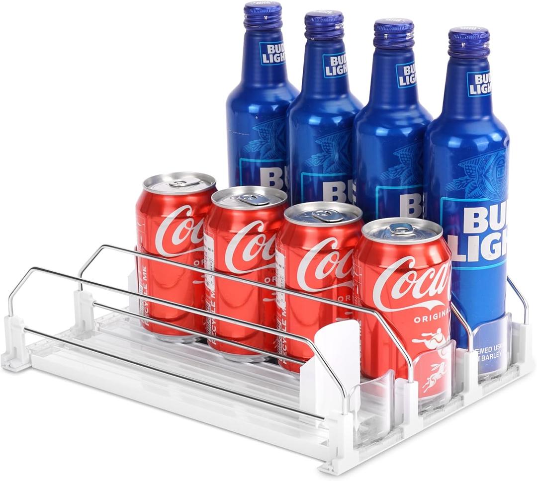 Automatic Soda Can Organizer for Refrigerator Can Dispenser for Beer Soda Seltzer Drink Pop Can Holder Self-Pushing Drink Organizer for Fridge Storage 12 cans of 11.15oz 12oz 16oz 16.9oz (Width 9.06 inch x Depth 12.20 inch, White)