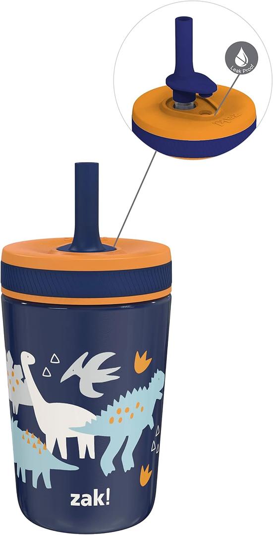 Zak Designs Kelso Toddler Cups For Travel or At Home, 12oz Vacuum Insulated Stainless Steel Sippy Cup With Leak-Proof Design is Perfect For Kids (Zaksaurus) (Dinosaur)