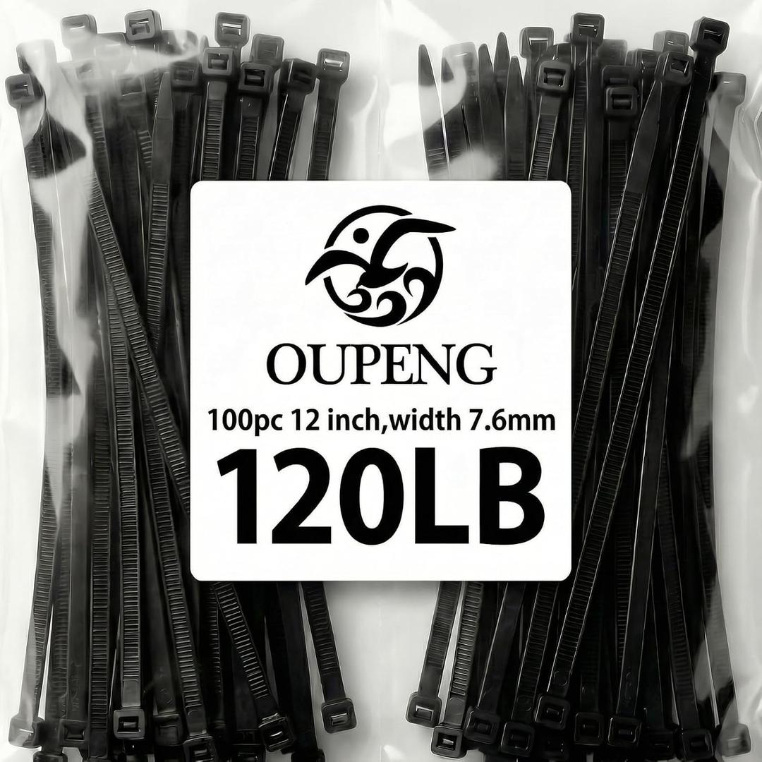3 x Zip Ties 12 inch Heavy Duty Cable Ties with 120 Pounds Tensile StrengthBlack Zip Ties100 Pack, Wire Ties for Indoor and Outdoor Use.