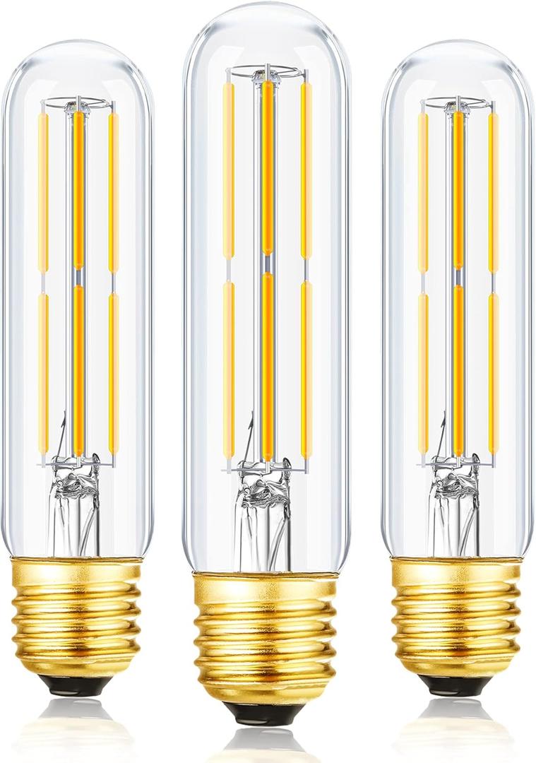 T10 Led Bulb,Dimmable 6W Led Tubular Bulbs, Soft White 3000K, 60 Watt Incandescent Bulb Equivalent, 3000K Soft White, Clear Glass, E26 Base Lamp Bulb, for Cabinet Display Cabinet etc,3 Pack.