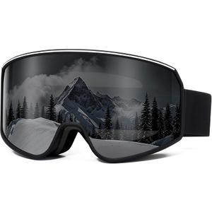 Ski Goggles OTG for Men Women, Anti-fog UV Protection Snowboard Goggles Snow Goggles Skiing Snowmobile for Adult Youth (Black&grey)