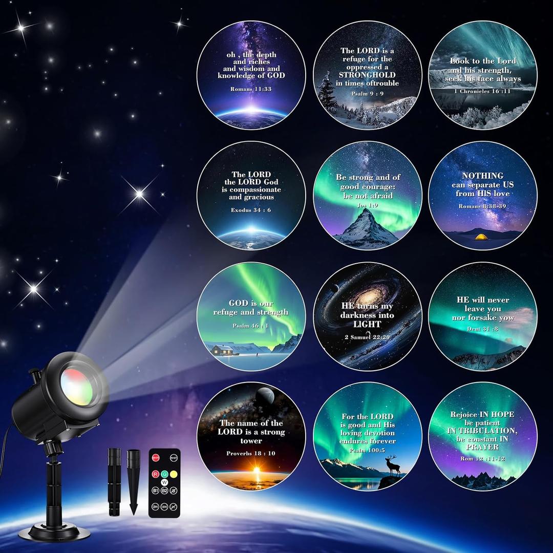 Aurelema Bible Verse Projector Galaxy Projector Lights 2026 Upgrade 3D Dynamic Outdoor Indoor Decoration 4 Colors Light with Remote 12 HD Effect, Christian Gift House Window Garden Decor