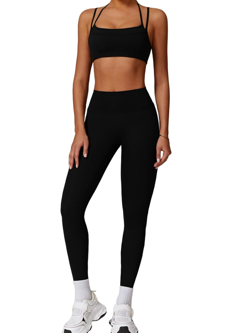 Two Piece Workout Sets For Women Sport Bra Matching High Waist Scrunch Butt Leggings Gym Yoga Active Wear Outfits, Large