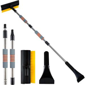 53" Extendable Retractable Snow Brush & Ice Scraper for Car SUV Truck - 360 Pivoting Brush Head with Comfort Foam Grip, Windshield Cleaner Tool