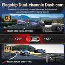 4K Front and Rear Dash Cam, Night Vision, 5GHz WiFi & APP Control, G-Sensor, Parking Monitor, Loop Recording, 170° Wide Angle, 3.2 Inch Screen, Dash Camera with 32GB SD Card