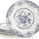 Salad Plates, Ceramic Plates Set of 6, Kitchen Plates Microwave Safe, 8.5 Inch White Plate Dessert Blue Floral