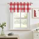 Melodieux Buffalo Check Plaid Valance Curtains for Kitchen Bedroom Windows, Farmhouse Checkered Rod Pocket Blackout Curtain Valances for Living Room, Red, 50 x 18 Inch