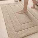 DEXI Bathroom Rug 43x24, Non Slip Washable Bath Mat for Shower Floor, Extra Large Absorbent Soft Bathmat with Rubber Backing, Quick Dry Microfiber Carpet, Beige