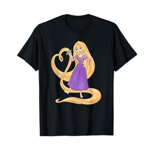 Disney Princess Rapunzel Heart and Pascal T-Shirt Large Black