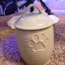 Large Dog Treat Container Airtight, Cute Dog Treat Jar with Lids,Rustic Dog Treat Storage Container, Ceramic Cat Food Jars for Kitchen Counter, Green