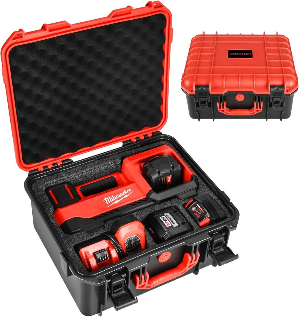 Air Compressor Case for Milwaukee M18 Inflator - Waterproof Hard Shell Air Pump Storage Bag Compatible with Milwaukee Tire Inflator 2848-20, Battery Pack 18V 3.0 to 12.0 Ah & Chargers (Case Only) (Red)
