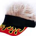 Men's Visor with Hair Fake Hairs Visor Hat with Hair for Men Funny Spiked Sun Hats Novelty Baseball Wig Caps Birthday Gift (0, Flame Khaki)