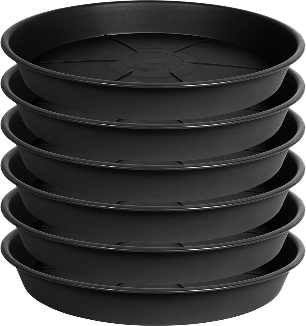 OVZILKI 6 Pack of Plant Saucer Tray 4 6 8 10 12 14 17 19 22 25 inch, Heavy Duty Plastic Pot Plant Drip Trays Saucers for Indoors Outdoor, Plant Water Tray for Planters 4-7" (6", Black)