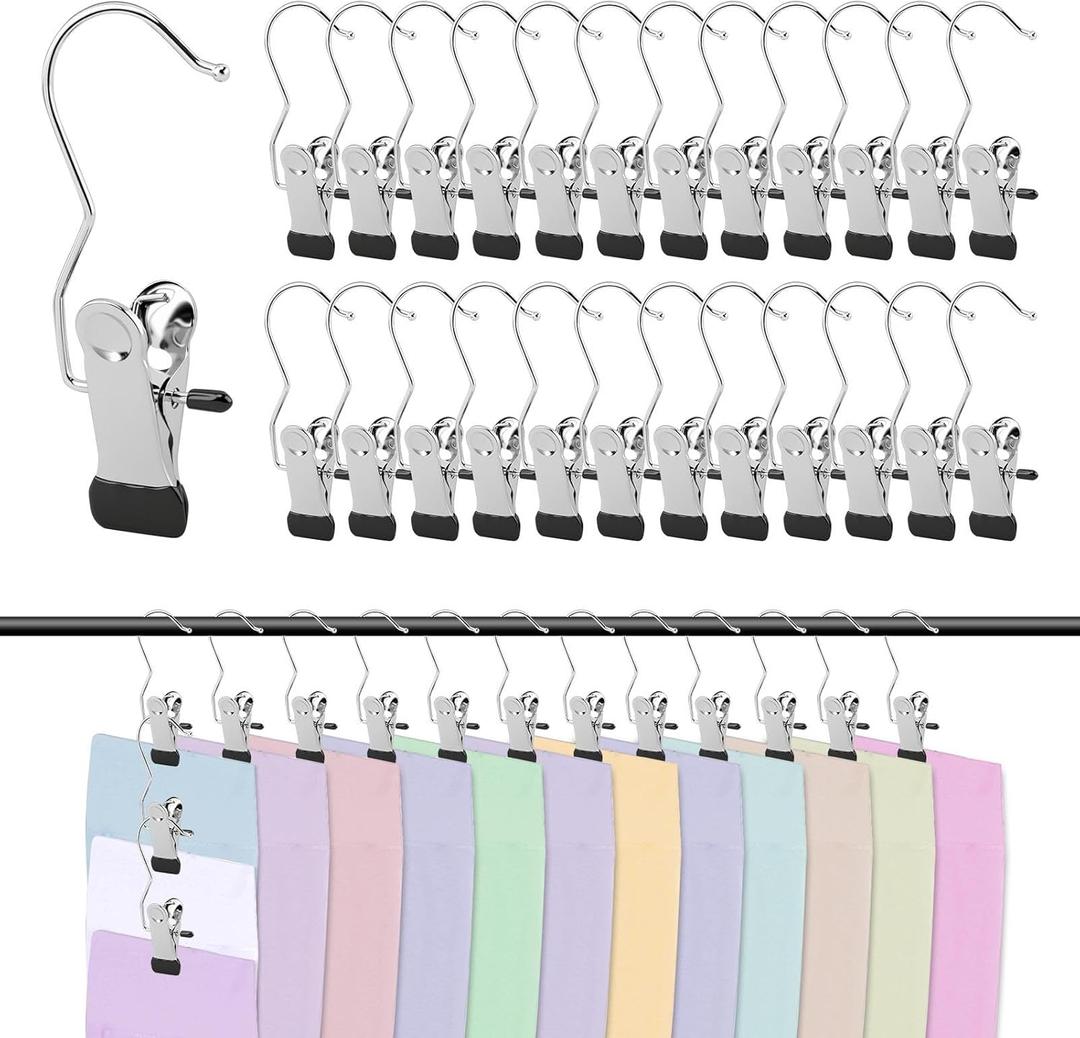 50pack Legging Organizer for Closet Yoga Pants Hangers Hanging Clips w/Rubber Coated Holds Leggings Space Saving Hanger Closet Organizers(Color:Silver)