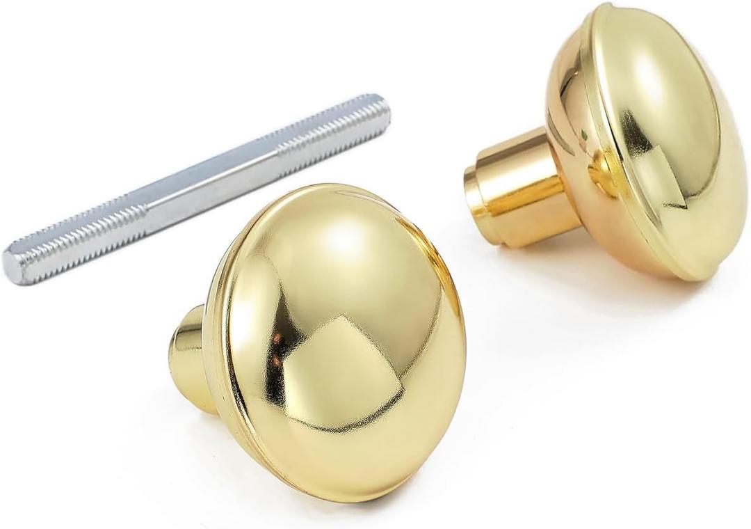 2 Pack Intieror Gold Door Knob Set with Spindle, Old Style Door Knobs Replacement Set for Mortise Lock Interior Doors, Polished Brass