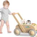 Wooden Baby Walker, Push and Pull Learning Walking Toys for Babies Infants to Toddler, Walker with Wheels for Boys Girls, Gift for Birthday Christmas, Natural
