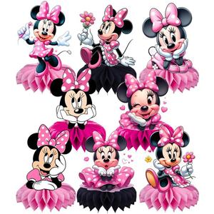8Pcs Minnie Honeycomb Table Centerpiece, Minnie Birthday Party Supplies Table Decorations for Kids Party Decorations