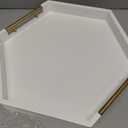Hexagon Decorative Serving Tray with Polished Gold-Tone Metal Handles, Black Glossy Finish, Large Ottoman and Coffee Table Tray, 17.7x15.4x2 Inch (White)