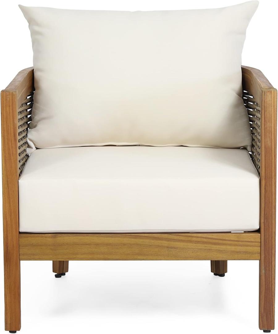 Merax Set of 1 Outdoor Acacia Wood Wicker Club Chair with Cushion,Patio Furniture Conversation Seat for Backyard (Beige)