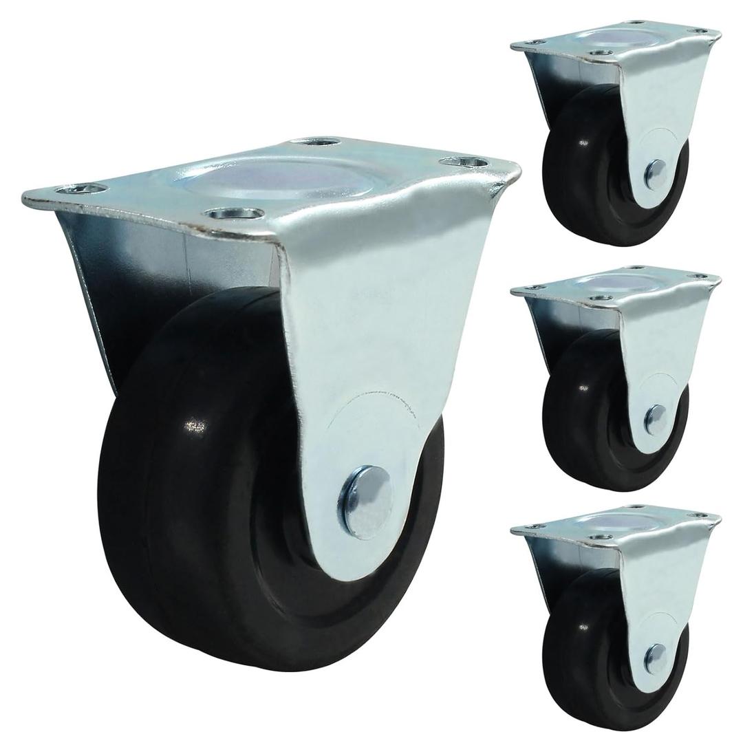 Murtenze 2 Inch Rubber Caster Wheels, Heavy Duty Fixed Casters Black Caster Wheels with Rigid Fixed Non-Swivel Top Plate for Furniture(Pack of 4)