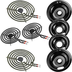 Porcelain Burner Drip Pan & MP22YA Electric Range Burner Element Unit Set Replacement - Compatible with Whirlpool Electric Range Stove by AMI PARTS