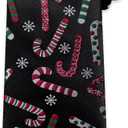 DiBanGu Christmas Ties for Men Festival Mens Holiday Tie and Pocket Square Set Santa Xmas Party Vacation Necktie (Black Cane Candy)