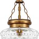 Vintage Brass Pendant Light for Kitchen Island Textured Glass Hanging