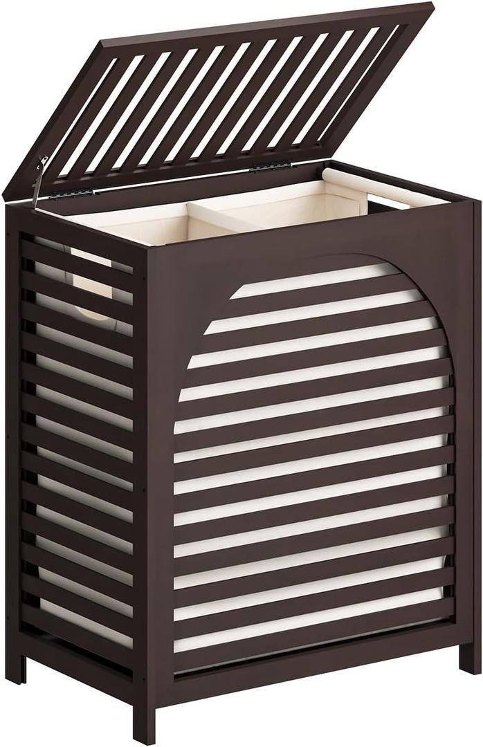 Laundry Hamper, 27.3 Gallon (103L) Bamboo Wood Clothes Laundry Basket with Lid and Handles, Removable Liner