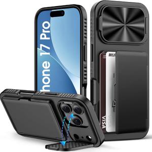 for iPhone 17 Pro Case Wallet, Card Holder (3-5 Cards), Camera Cover Stand, Military Grade Drop Protection, Rugged Hard Heavy Duty Men Women Phone Case for iPhone 17 Pro 6.3" 2025, Black