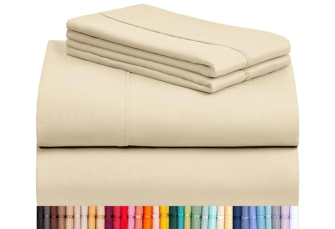 LuxClub 4 PC California King Size Sheet Set Deep Pockets 18" Wrinkle Free Cooling Sheets Machine Washable Hotel Bedding Silky Soft - Cream California King