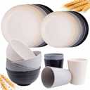 Rubtlamp Wheat Straw Dinnerware Sets, 16PCS Plastic Dinnerware Set for 4, Wheat Straw Plates and Bowls Sets, Unbreakable Dinnerware Plastic Microwave Safe Dishes Set for Kitchen&Camping (Beige, Gray, Light Gray, Black)