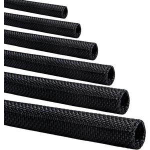Split-Sleeve Wire Loom for High-Temperature Automotive Harness and Home Cable Management, 25ft - 1 inch Braided Cable Management Sleeve Cord Protector, Self-Wrapping Split Wire Loom