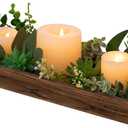 Long Narrow Wood Candle Tray: Hanobe Rustic Wooden Candle Holders Rectangular Table Centerpieces for Dining Room Farmhouse Pillar Stand with Handle Rectangle Tea Light Base Coffee Table Decor, Brown