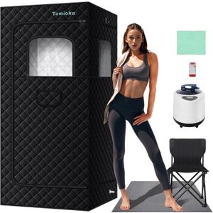 Tomioka Portable Steam Sauna,Personal Sauna for Home,Sauna Tent with 3l 1500w Steamer,Remote Control, Foldable Chair,31.5'X31.5'X70.8' Sauna Box, Black, SN-001