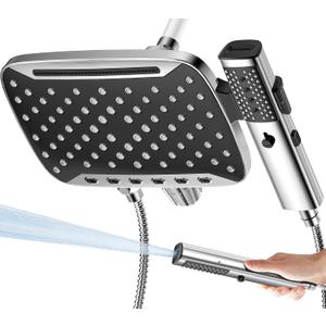 JDO High Pressure Rain Shower Head with Handheld Spray, 7 Modes Dual Shower Head Combo, 12 Inch Rainfall Showerhead Detachable, Power Wash for Bathroom Cleaning (Chrome)