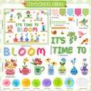 2 x Spring Bulletin Board Decorations for Classroom - It's Time to Bloom Bulletin Board Set with 3D Paper Flower Cutouts Motivational Decorations for Spring Summer School Home Chalkboard Door Wall Supply (Green)