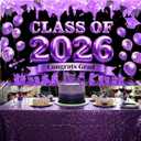 Graduation Decoration 2026 Banner Purple Black Congrats Class of 2026 Banner Large 2026 Graduation Backdrop for Indoor Outdoor 2026 Graduation Party Supplies 70.8x43.3 inch