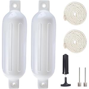 Boat Fenders 2-4 Pack Boat Bumpers for Docking 4.5"/5.5"/6.3"/8.3" | Inflatable Ribbed Marine buoys Bumper for Docking with 4 Ropes,4 Needles and 1 Pump,Pontoon Boat Fender for Yachts,Bass Boats