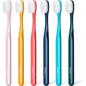 Extra Soft Manual Toothbrush Pack, 6 Count, Deep Cleaning Flossing Toothbrushes for Sensitive Teeth & Receding Gums, Tapered Bristles for Adults & Elders, Help Plaque Removal, Assorted Colors
