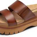 DREAM PAIRS Women's Platform Slides Sandals Comfortable Arch Support Two Strap Slip On Fashion Beach Wedge Sandals, US 9