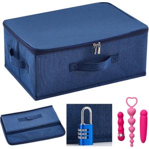 Briwooody Discreet Lockable Toy Bag Storage Organizer Toy Bag Storage Bins Case with Zipper Lid for Women and Men Clothes Container(Dark Blue,15 x 10 x 6.3 Inch)