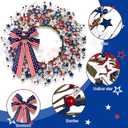 4th of July Independence Day Red White Blue Berry Wreath with Bow, ZOXILEN 20 inch American Flag Stars Wreath Patriotic Decoration, Memorial Flag Veterans Day Berry Hanging Decor