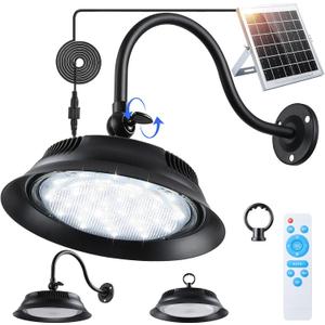 Upgraded Solar Barn Light Outdoor with Remote, Adjustable 3 Color Temperatures, 2 Brightness Levels, Timer, IP65 Waterproof Dual Mount Solar Shed Lighting for Garage, Yard, Chicken Coop