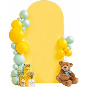 7.2FT Wedding Arch Cover Yellow Gold Spandex Fitted Wedding Arch Stand Covers Round Top Chiara Backdrop Cover for Birthday Party Ceremony Banquet Decoration