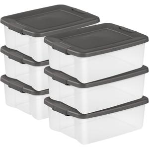 Sterilite 6-Pack Plastic Storage Bins w/ Lids, Shelf Totes Clear Containers, 25 Qt, Gray