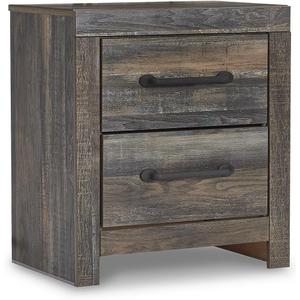 Signature Design by Ashley Drystan Rustic Industrial 2 Drawer Nightstand with 2 Slim-Profile USB Charging Stations, 24.37" Tall, Weatherworn Brown